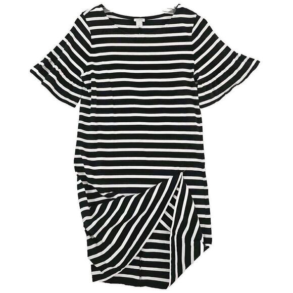 J. Crew ~Woman Size M~ Black/White Striped Knit Bell Sleeve Shift Dress Casual. - Picture 3 of 9